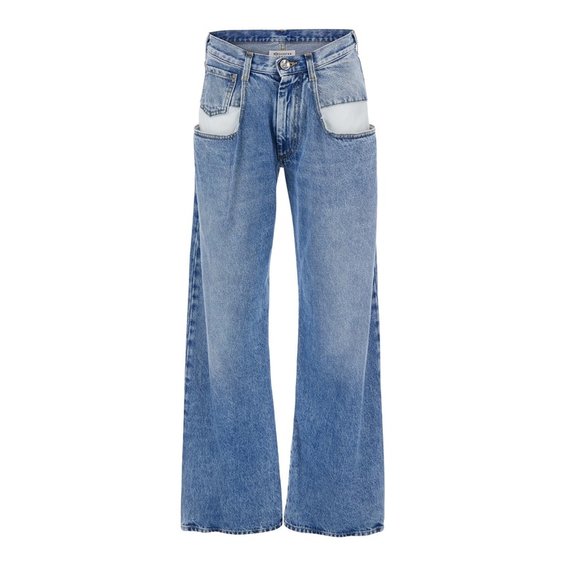 Light Blue Five-Pocket Jeans with Bleach Effect in Cotton Denim Woman