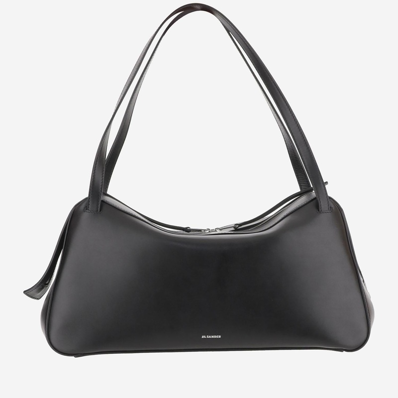 Medium Leather Shoulder Bag|Black|One Size
