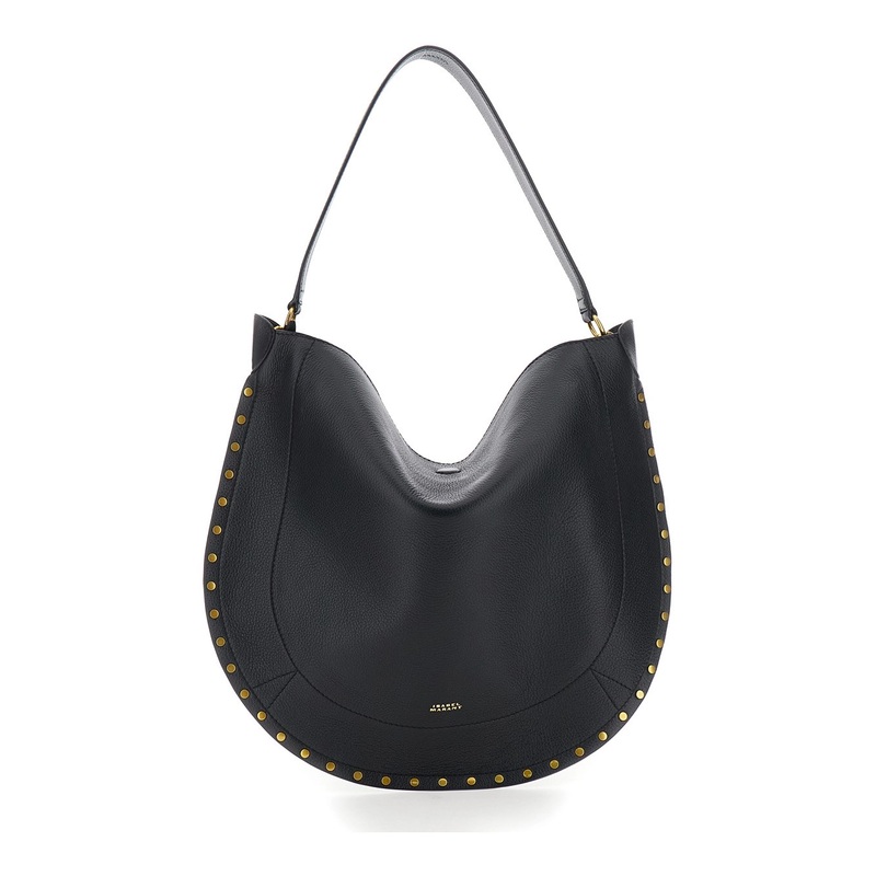 ‘Oskan Hobo’ Black Shoulder Bag with Studs Trim in Leather Woman