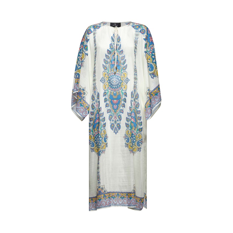Paisley print ivory muslin kaftan