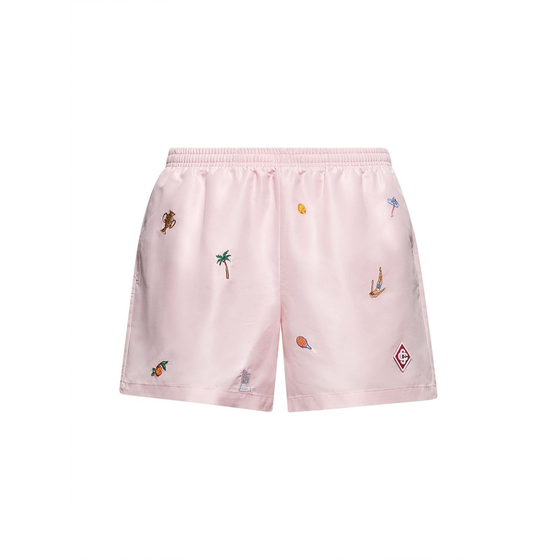 Pink embroidered swim shorts|M|L|XL