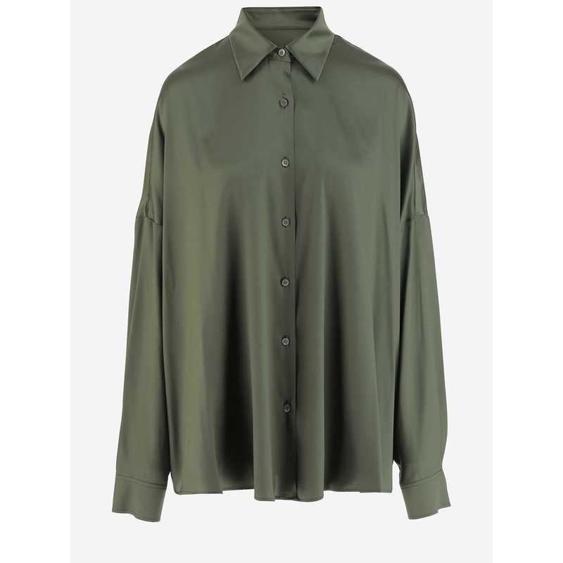 Stretch Silk Shirt in Military Green