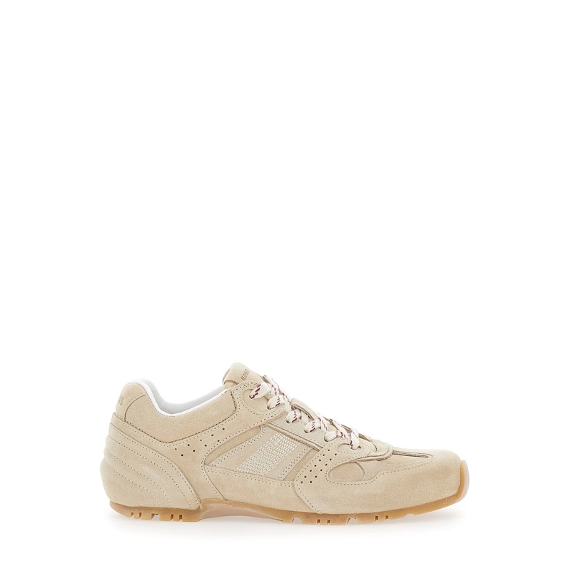 ‘Tb.56’ Beige Low Top Sneakers with Logo Lettering on the Tongue and Perforated Details in Suede Woman