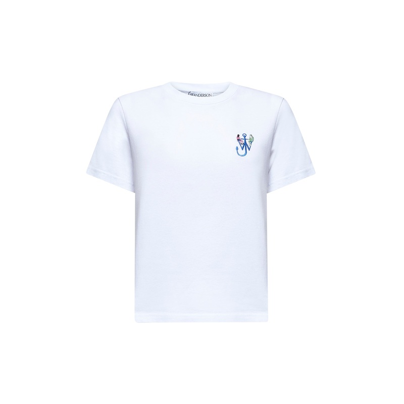 White embroidered logo printed T-shirt