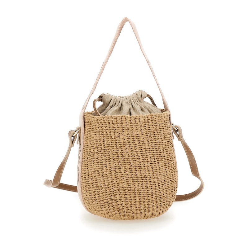 ‘Woody’ Beige Small Bucket Bag in Raffia Woman