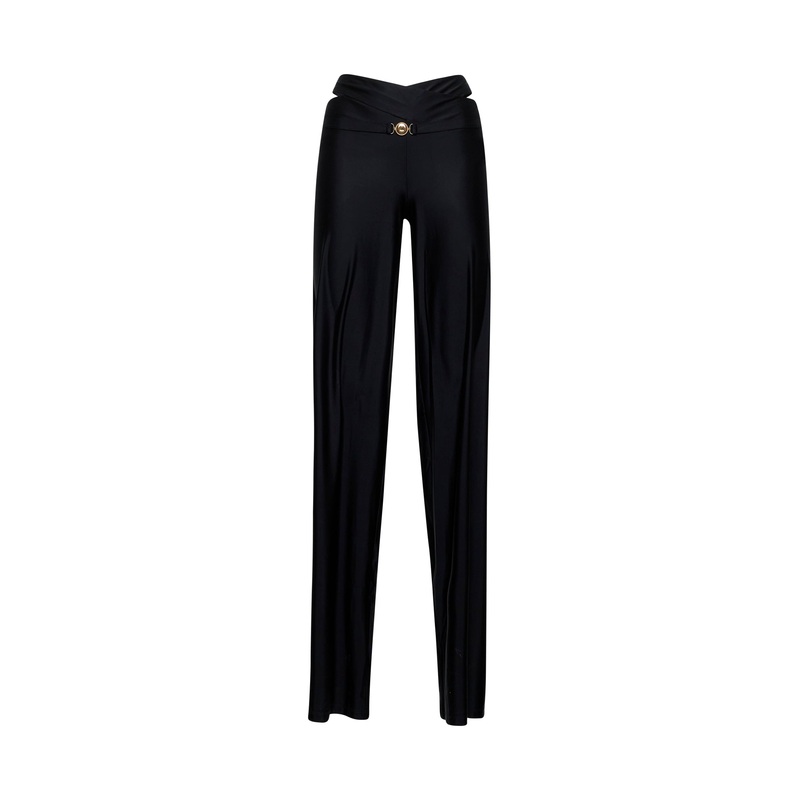 Black draped jersey fitted trousers