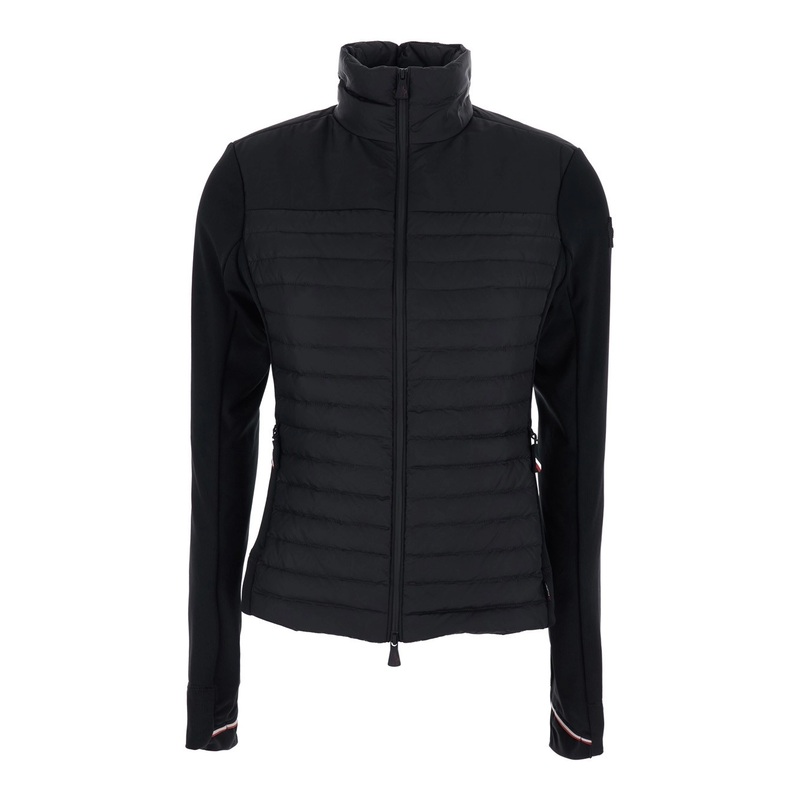 Black Jacket with High Neck and Logo Patch on the Sleeve in Tech Fabric Woman