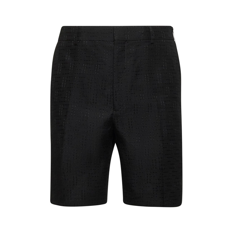 Black linen and cotton FF jacquard bermuda shorts
