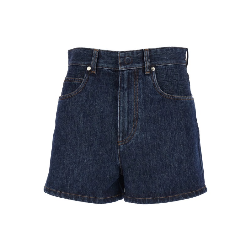 Blue Shorts with Logo Patch on the Rear in Denim Woman