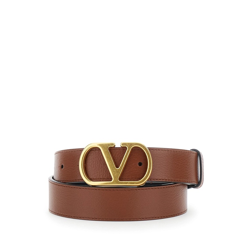 Brown Belt with VLogo Buckle Closure in Leather Woman