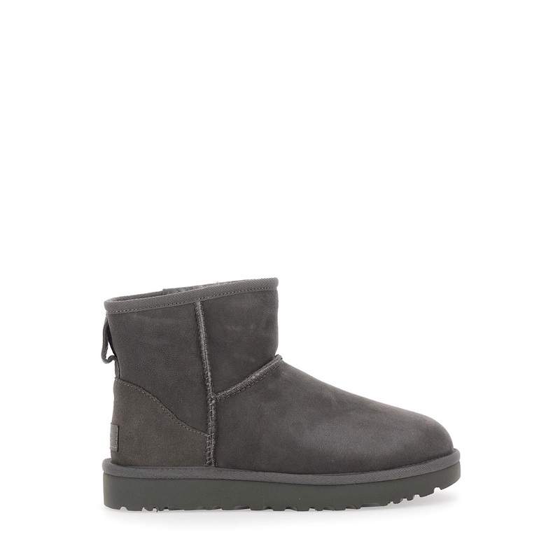 ‘Classic Mini’ Grey Ankle Boots with Logo Patch on the Rear in Suede Woman