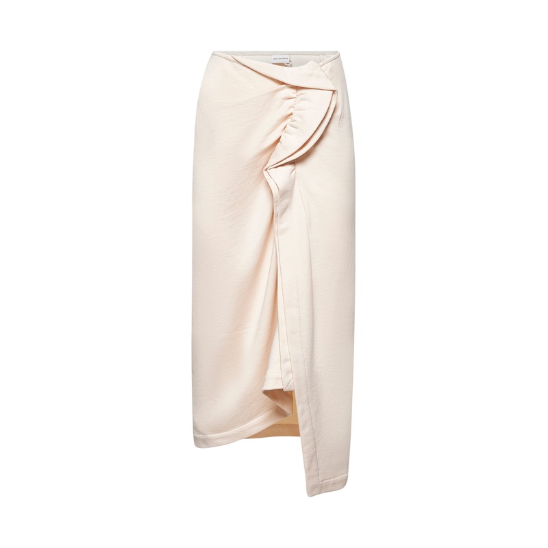 Ecru cotton draped midi skirt|38|40|36