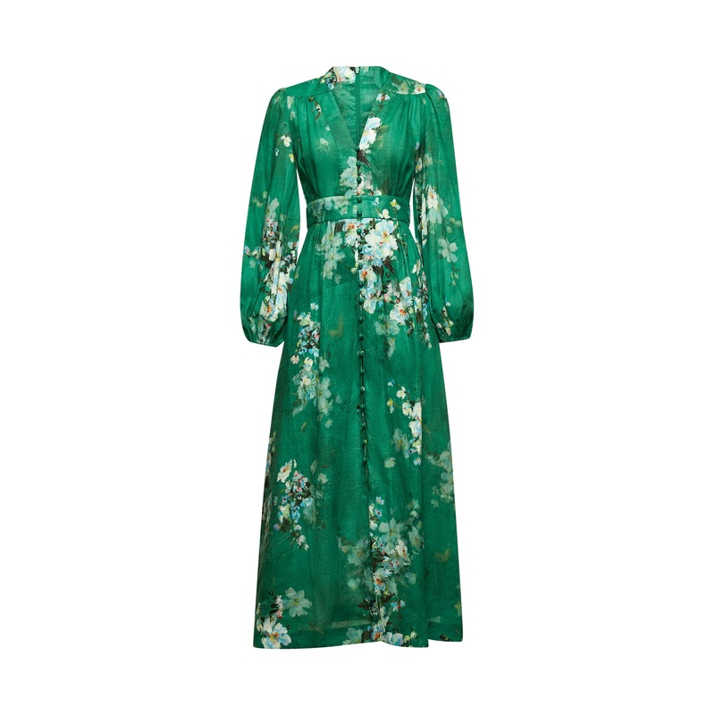 Green linen Everley midi dress