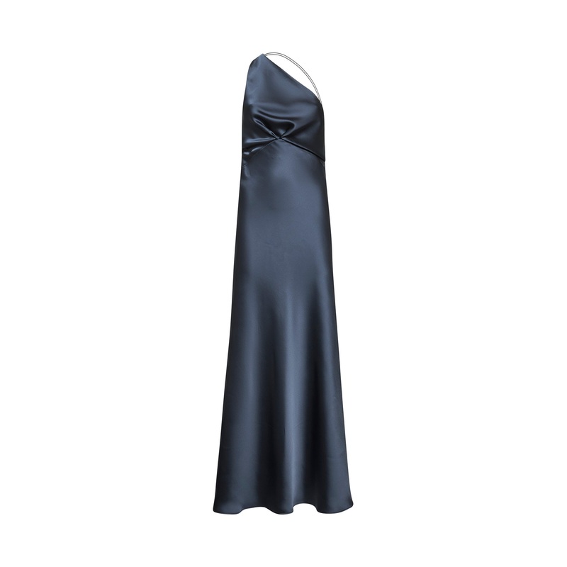 Grey satin Aloysia one-shoulder dress