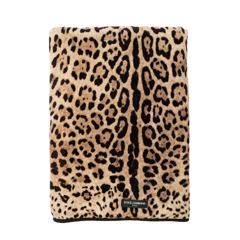 Multicolor Bath Towel wirh All-Over Leopard Print in Cotton Dolce & Gabbana