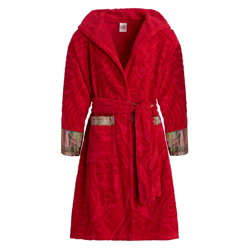 ‘New Tradition’ Red Hooded Bath Robe with Ornamental Print Etro Home
