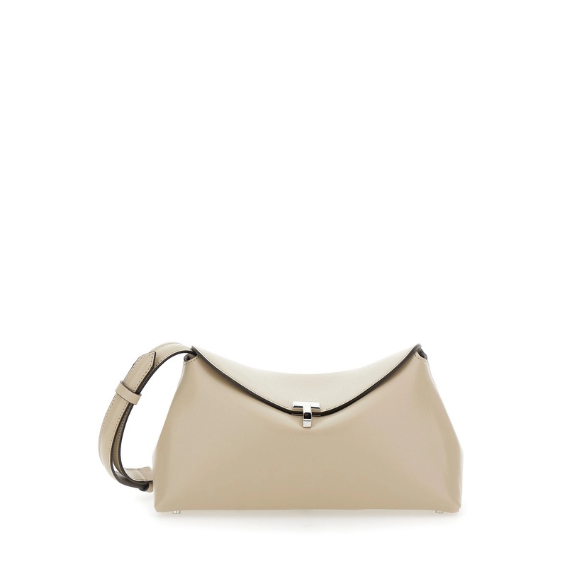 ‘T-Lock’ Beige Crossbody Bag with T-Closure in Suede Woman