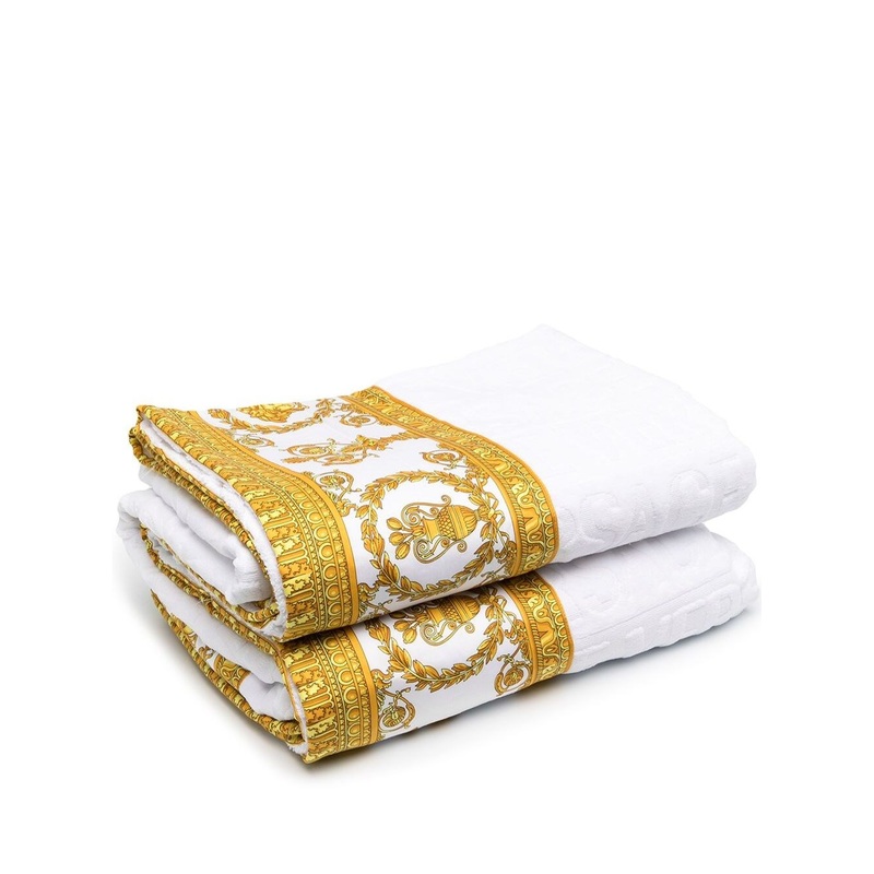 White Towel with Baroque Print Lining in Terry Cotton Home