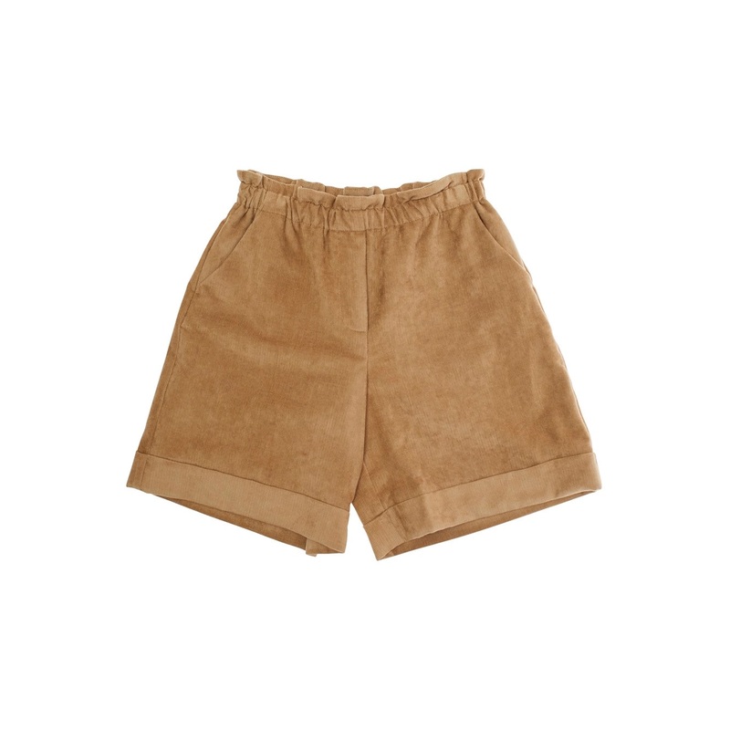 Beige Bermuda Pants with Elastic Waist and Logo Patch on the Rear in Viscose Blend Girl