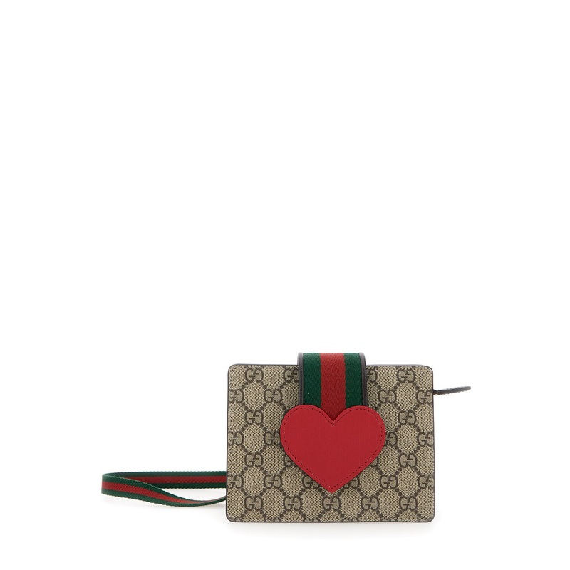 Beige Handbag with GG Canvas and Heart Detail in Cotton Blend Girl