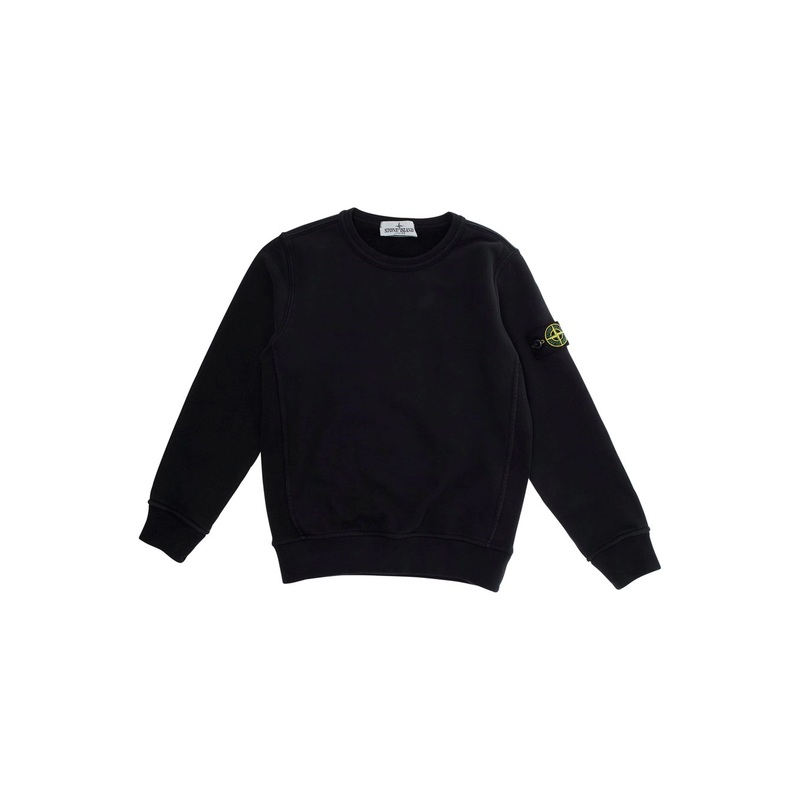 Black Crewneck Sweatshirt with Logo Patch on the Sleeve in Cotton Boy
