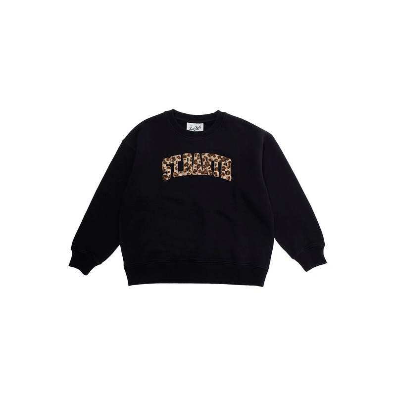 Black Crewneck Sweatshirt with Print on the Front in Cotton Girl