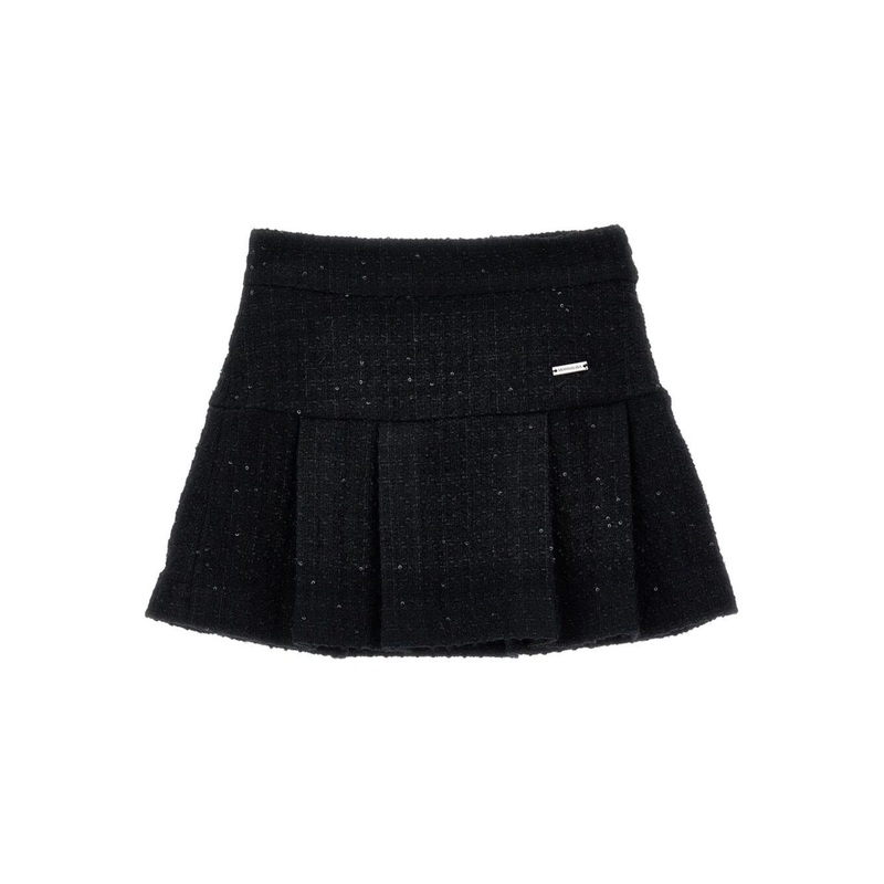 Black Skirt with Logo Plaque on the Front in Boucl Girl