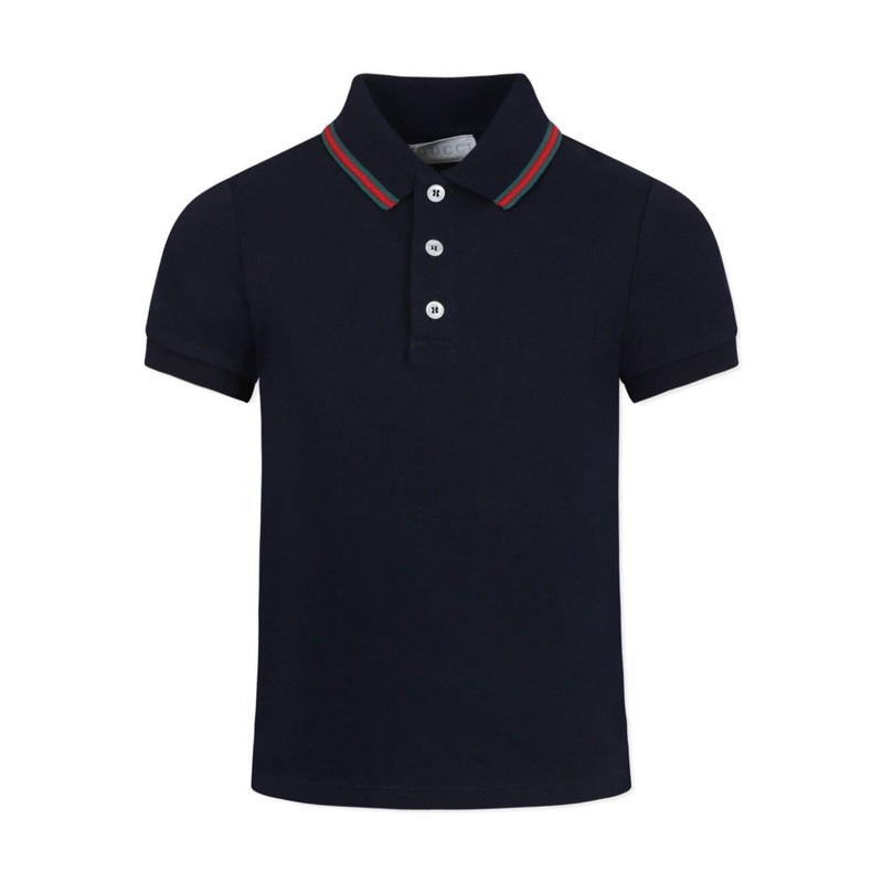 Blue Polo Shier with Classic Collar with Web Motif in Cotton Boy