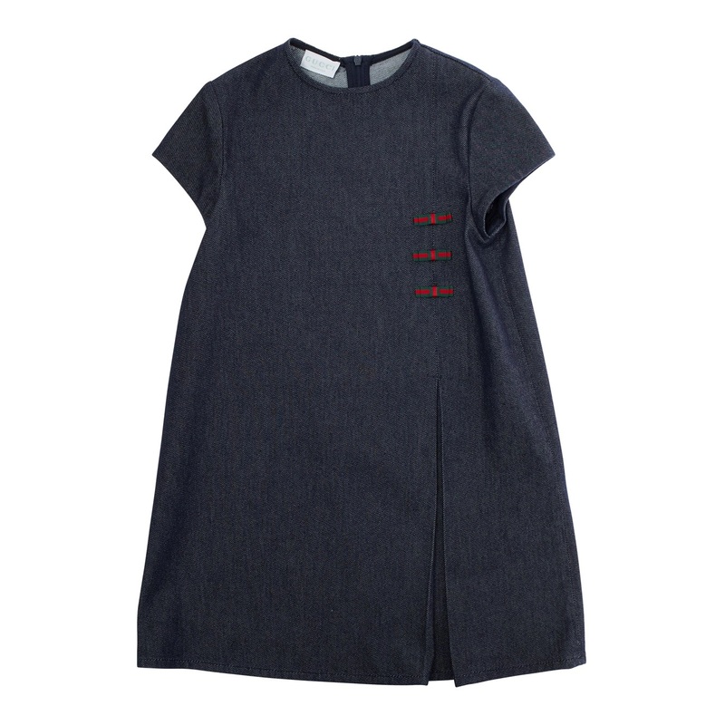 Blue Round Neck Dress with Web Details in Cotton Girl