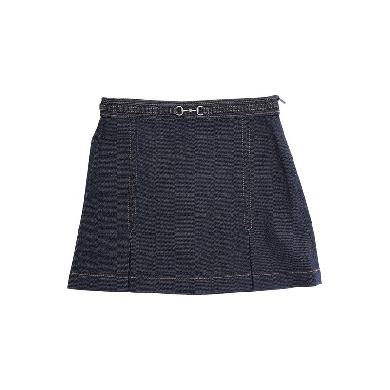 Blue Skirt with Horsebit Detail on the Front and Side Concealed Zip Closure in Denim Girl