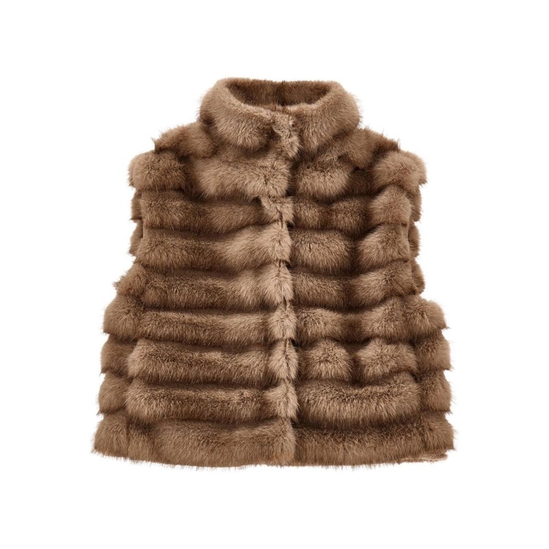 Brown Coat with Turtle Neck in Faux Fur Girl