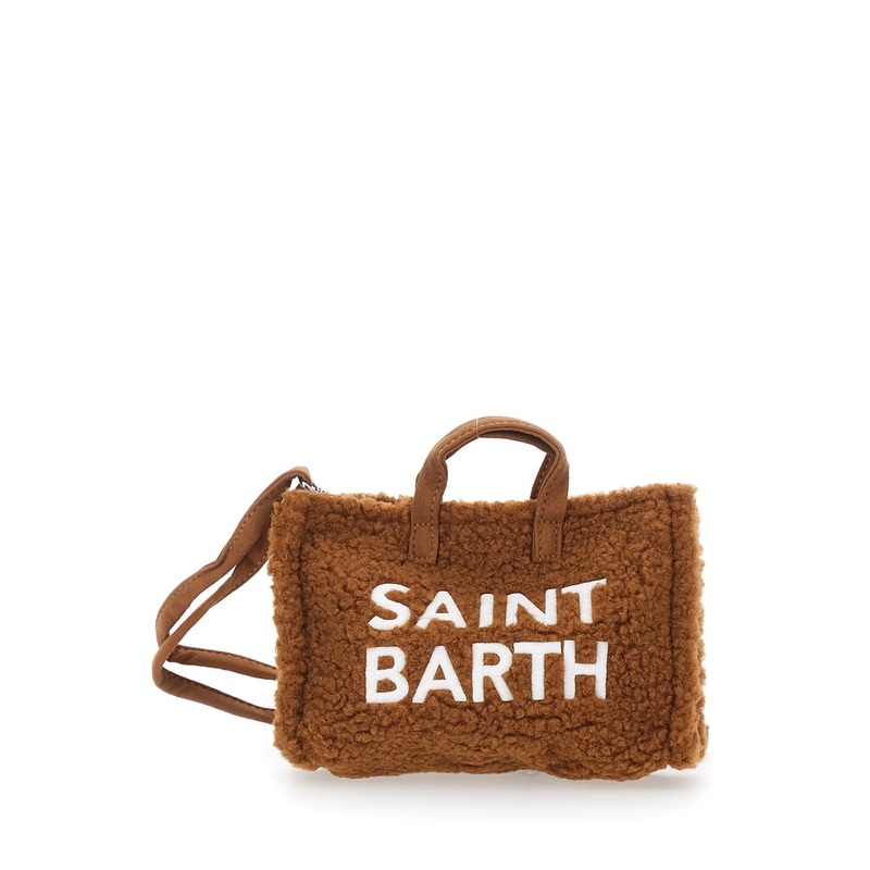 Brown Handbag with Adjustable and Removable Shoulder Strap and Logo Lettering on the Front in Faux Fur Girl