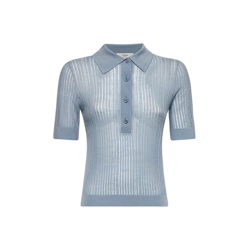 Light blue wool fitted polo shirt