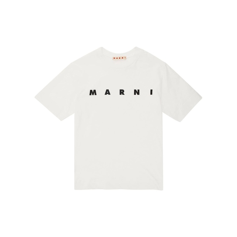 White Crewneck T-Shirt with Logo Lettering Print in Cotton Boy