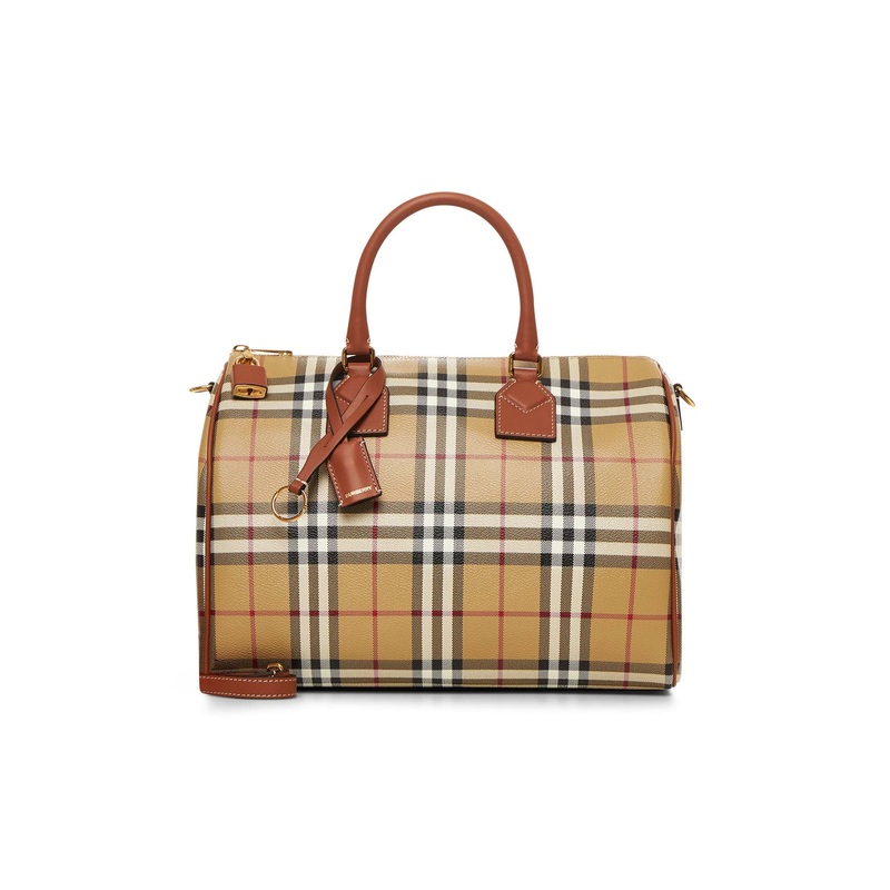 Beige Check medium bowling bag