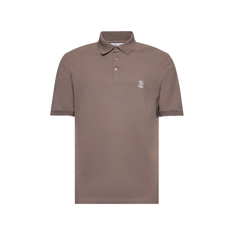 Beige cotton pique logo polo shirt