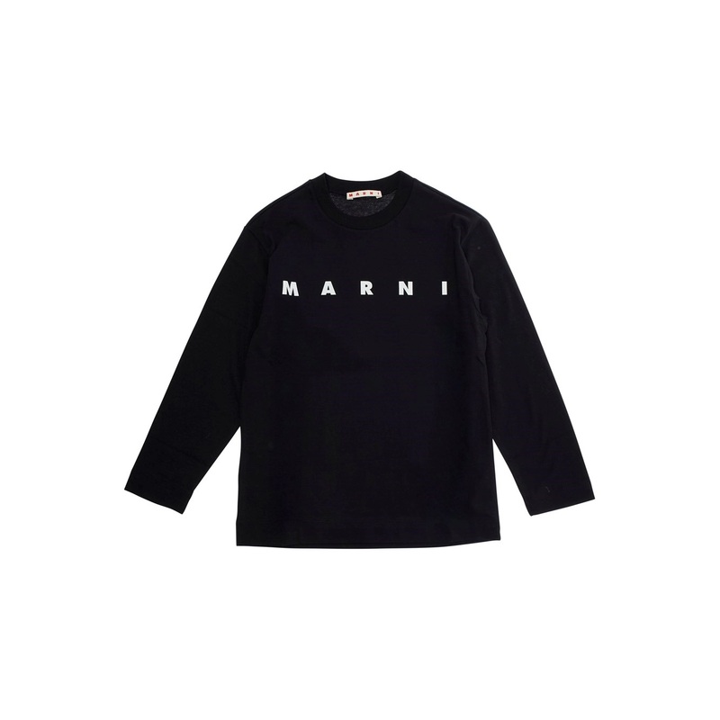 Black Crew Neck Sweater with Logo Lettering on the Front in Cotton Boy
