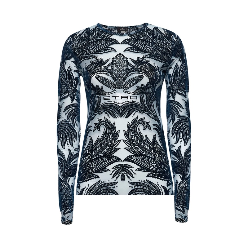 Black frog motif flocked tulle top