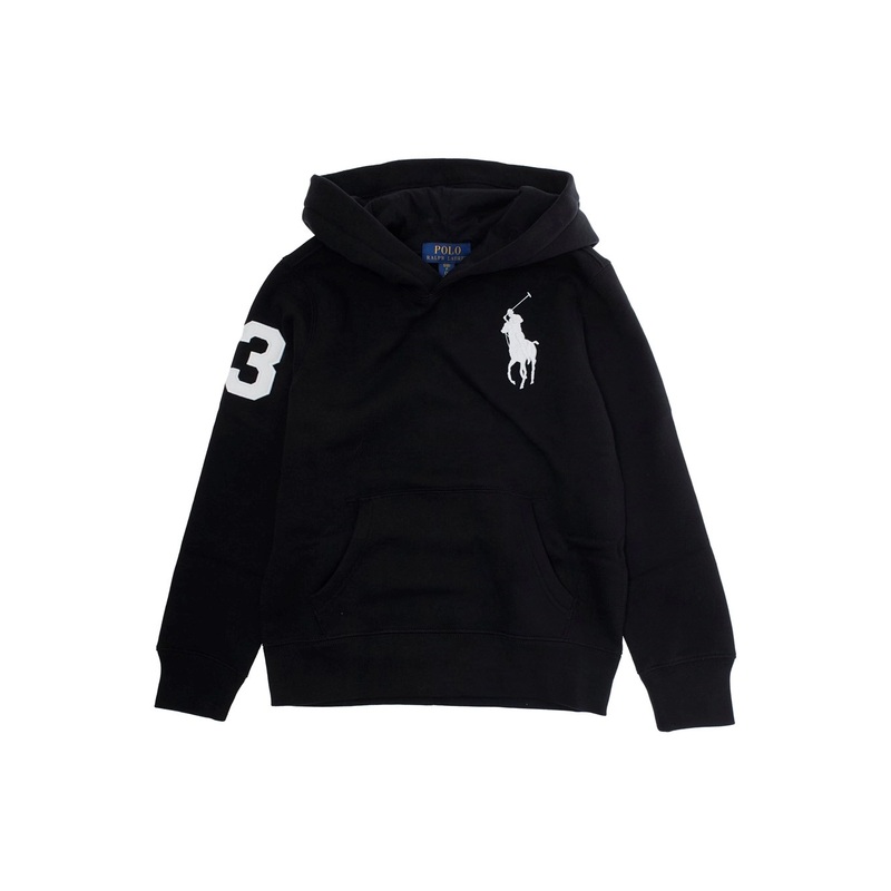 Black Hoodie with Pony on the Front and Numerical Detail on the Sleeve in Cotton Blend Boy