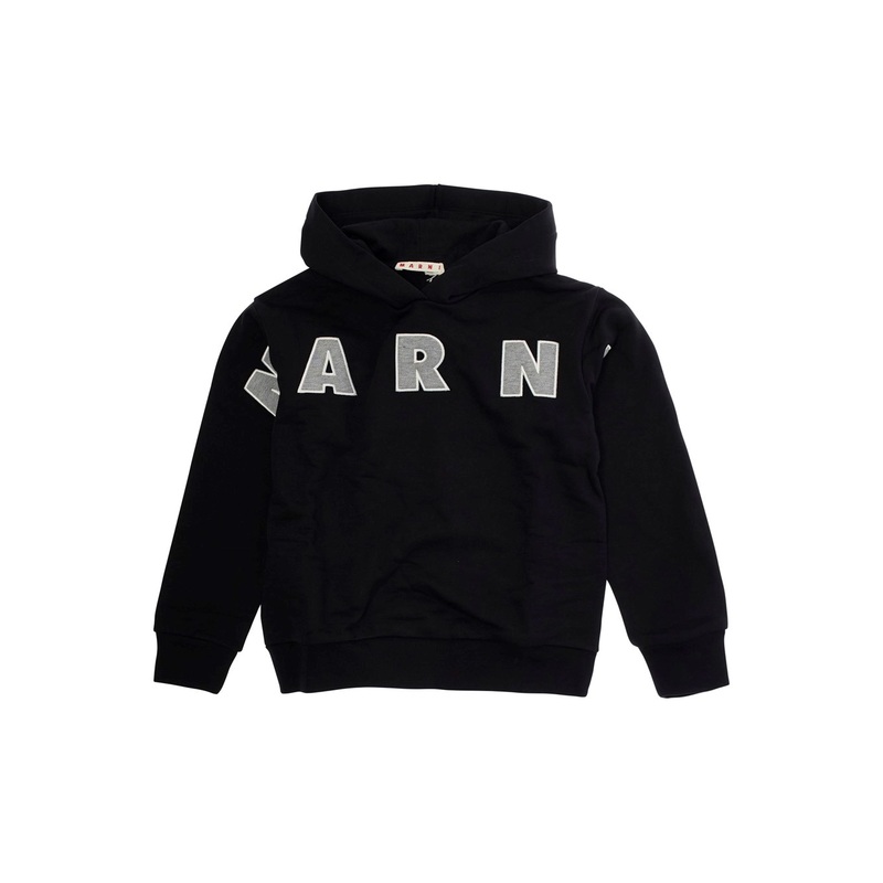 Black Sweatshirt with Hood and Maxi Logo Lettering on the Front in Cotton Boy