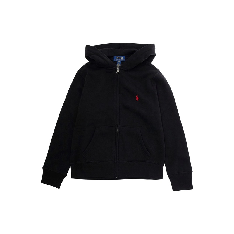 Black Sweatshirt with Hood and Pony Embroidery on the Front in Cotton Blend Boy