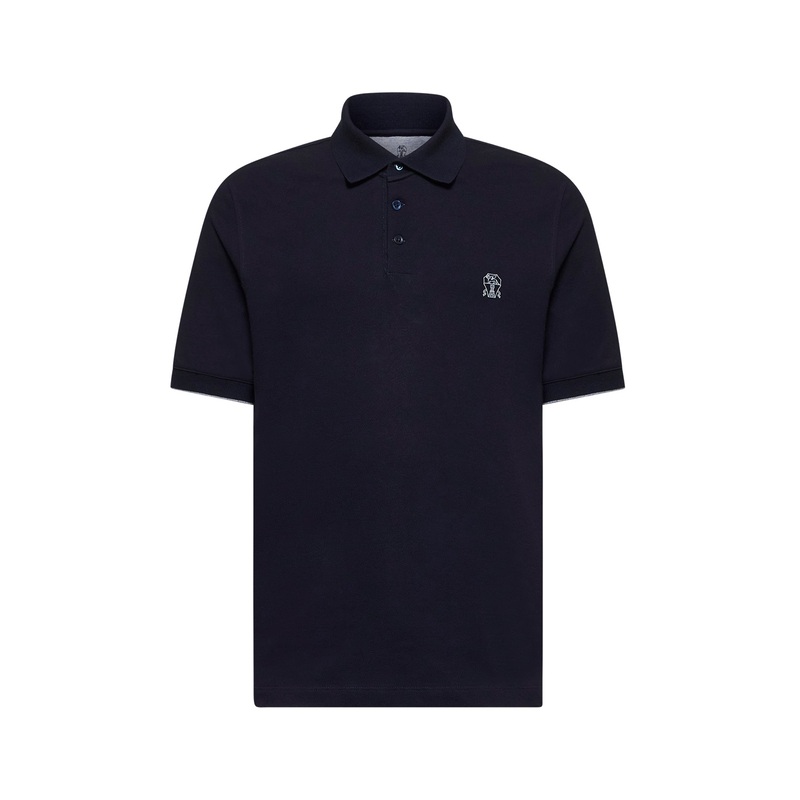Blue cotton pique logo polo shirt