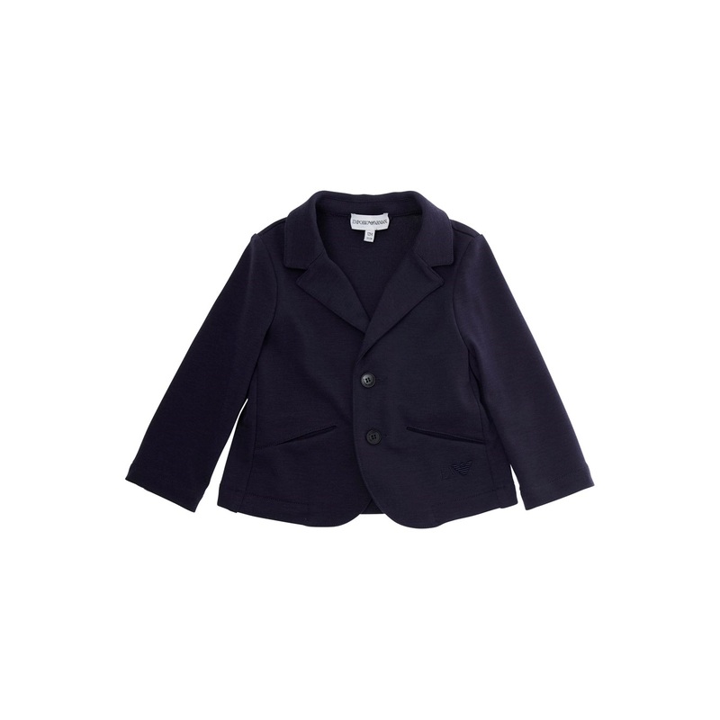 Blue Single-Breasted Jacket with Notched Revers and Logo Patch on the Sleeve in Fabric Baby