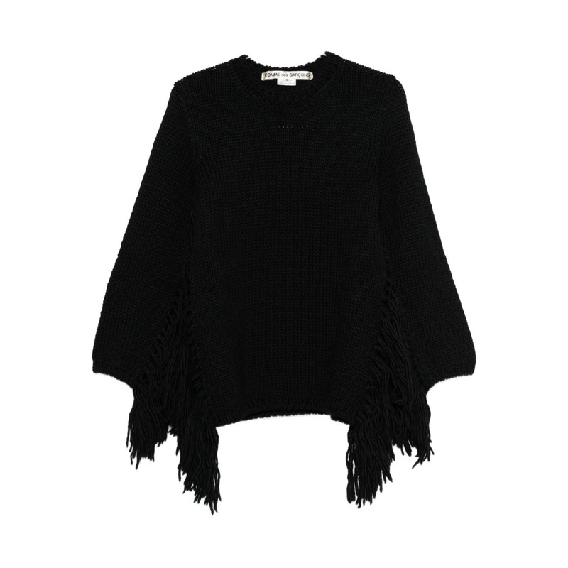 FRINGED WOOL CREWNECK SWEATER|BLACK|XS|S