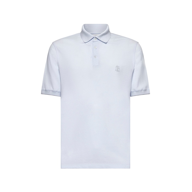 Light blue cotton pique logo polo shirt