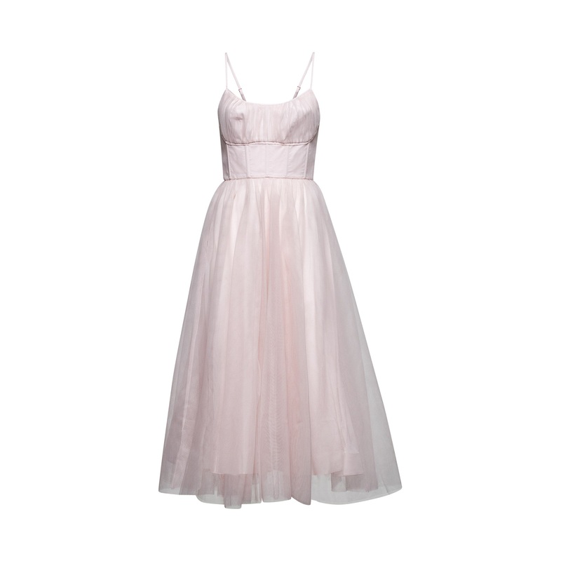Pale pink tulle midi dress|0|1|2|3