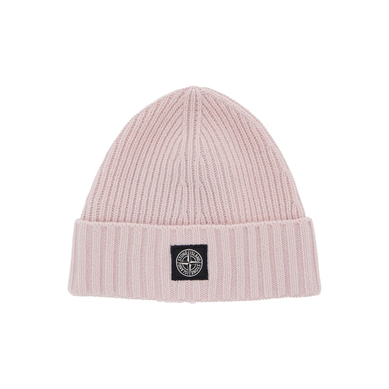 Pink Beanie with Logo Patch on the Front and Turn-Up Brim in Wool and Cashmere Blend Boy