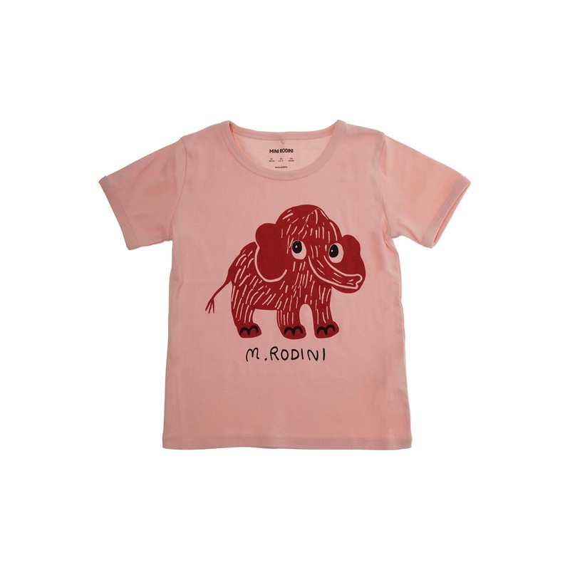 Pink Crewneck T-Shirt with Maxi Print on the Front in Cotton Baby