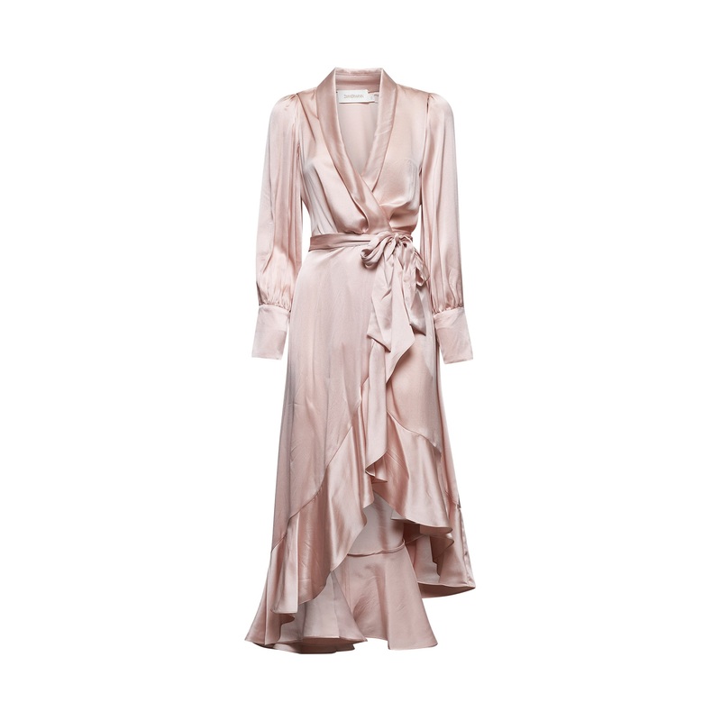 Pink silk wrap midi dress|0|1|2|3
