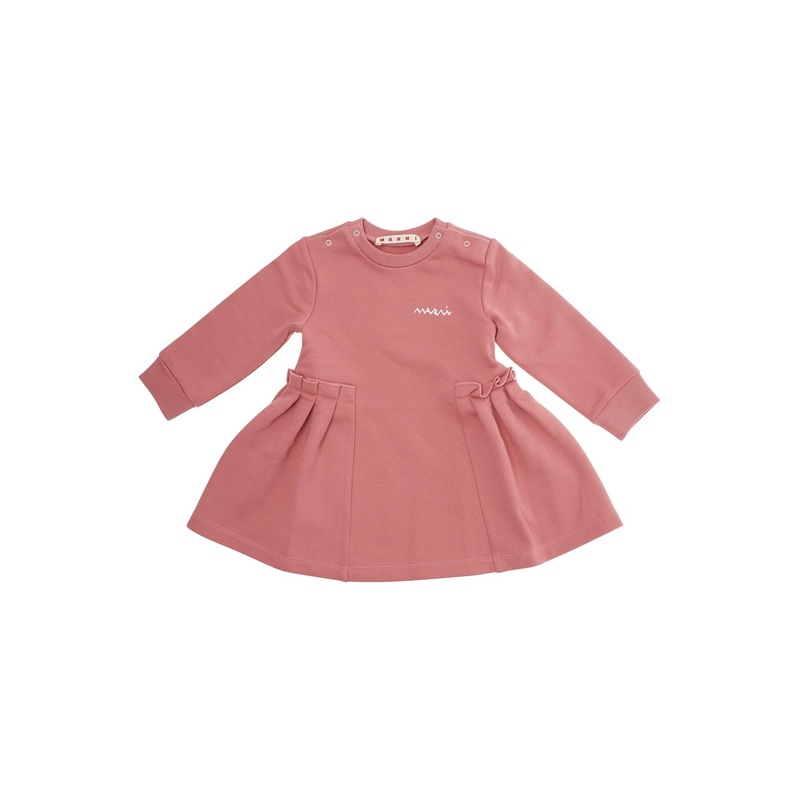 PinkDress with Logo on Front and Flared Skirt in Cotton Baby